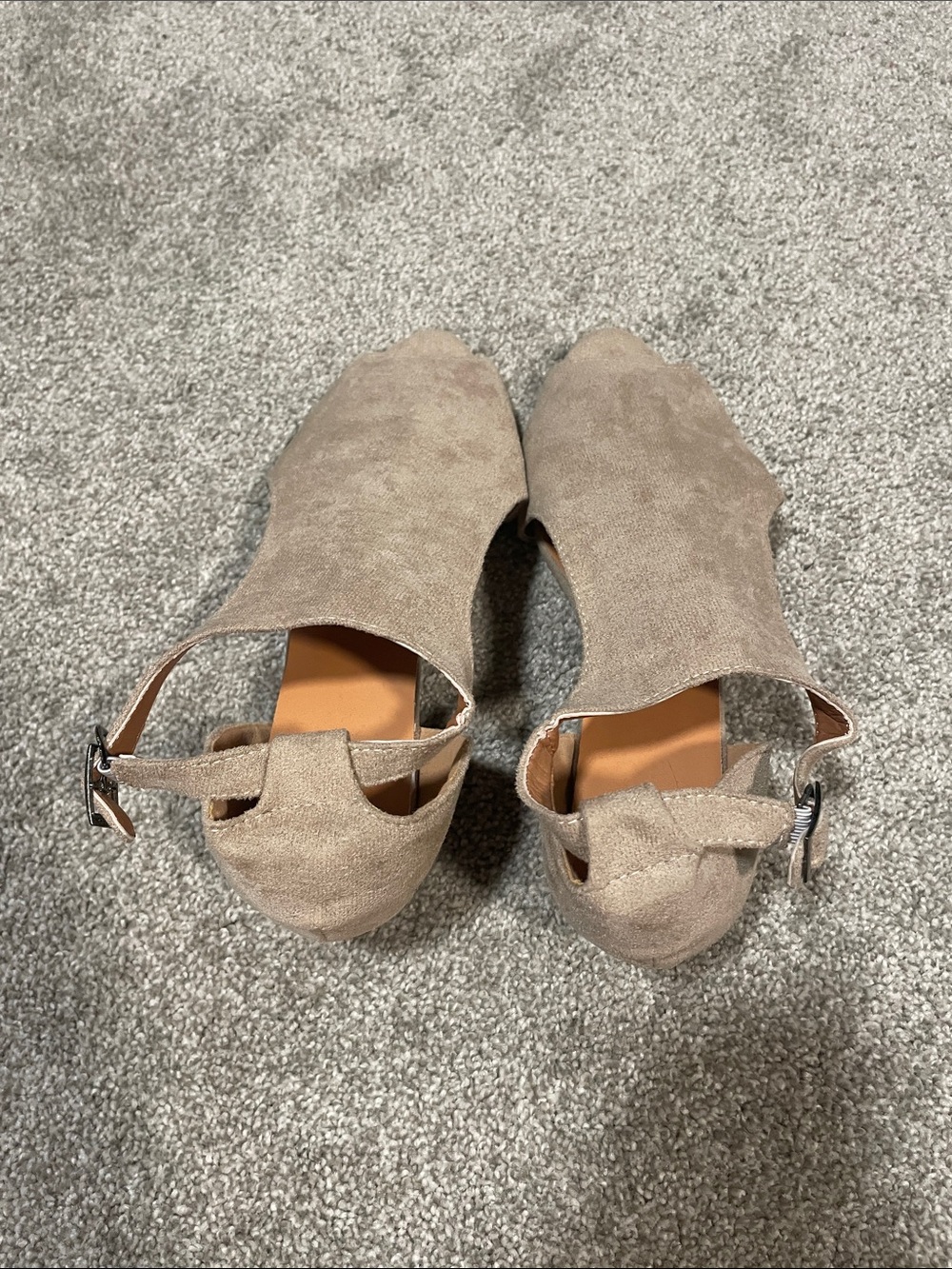 Amazon Taupe Suede Open-Toe Wedge Sandals